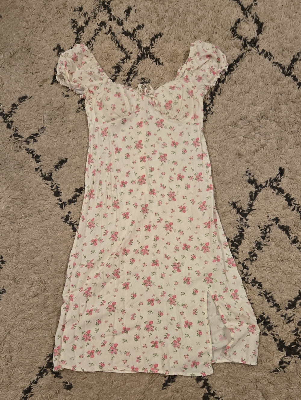 No Boundaries Cream Midi Dress with Pink Floral Print